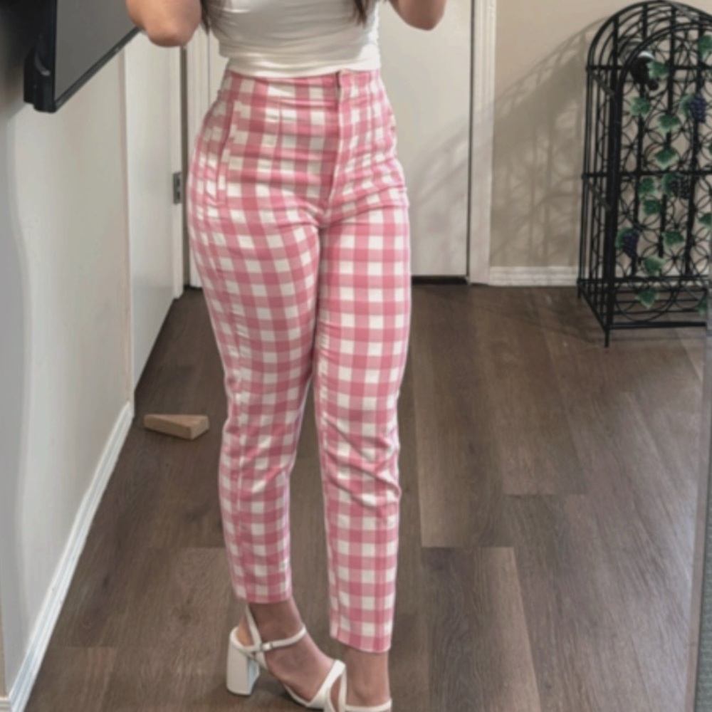 Zara Pink Gingham Straight-Leg Pants - Women